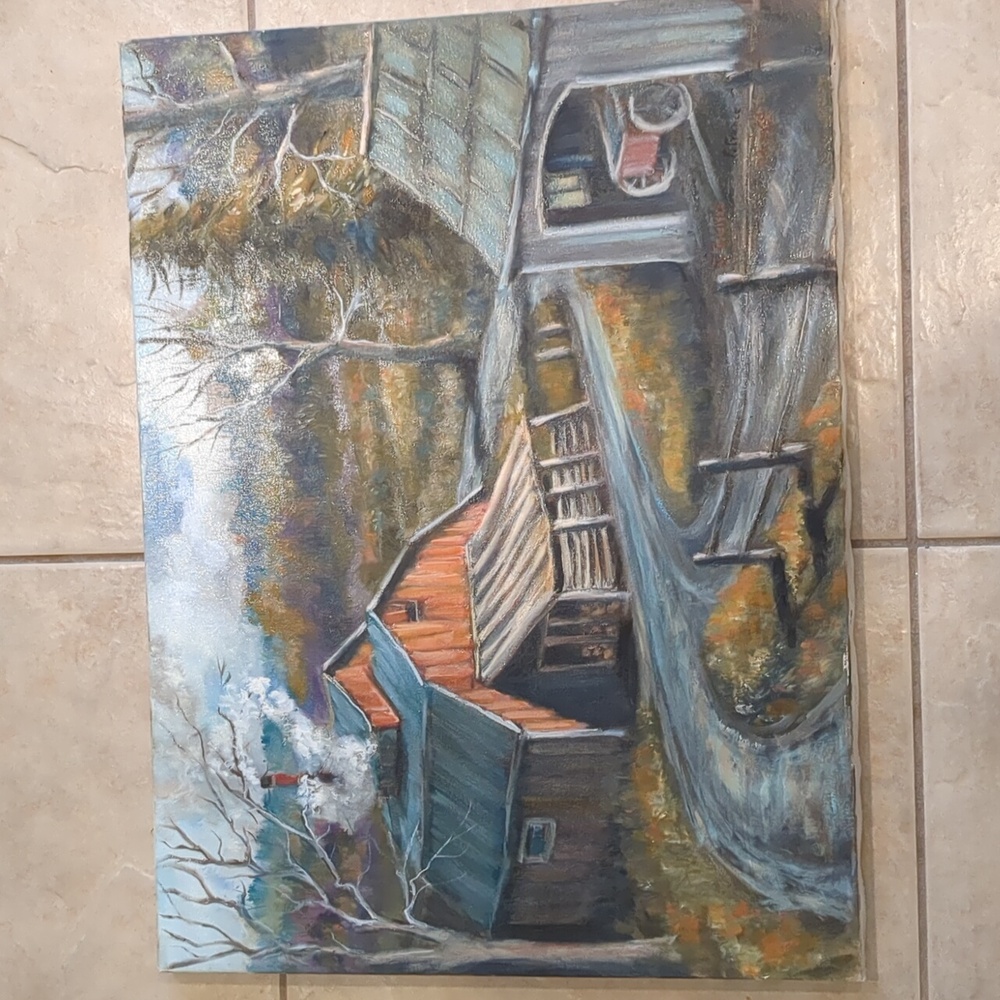 Vintage Oil Painting Old Farm Shed Barn Country Landscape Signed Fred France